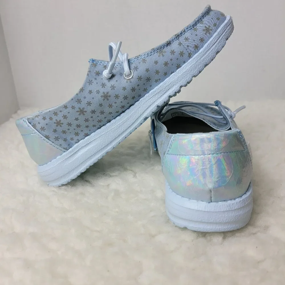 Hey Dude Wendy Kids  Size 34 Ice Princess Snowflakes Youth Slip On Shoes New Con